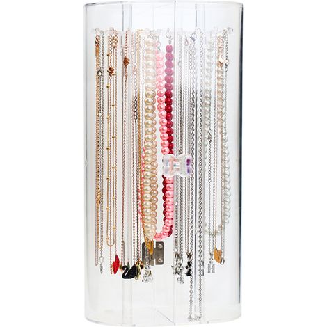 Porte-bijoux tournant en acrylique avec 24 crochets - Organisateur de colliers anti-poussière - Présentoir et rangement pour bijoux (1/5)