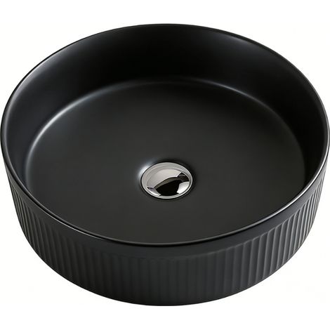 Vasque à poser ronde -41,5 cm -Noir rainuré -RIVANA (1/5)