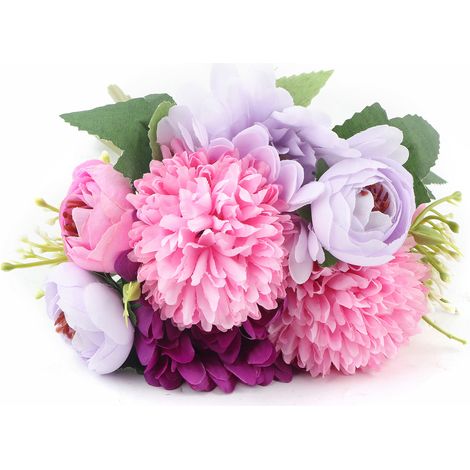 Bouquet de fleurs artificielles en soie pour décoration maison, mariage, fête et jardin (1/5)