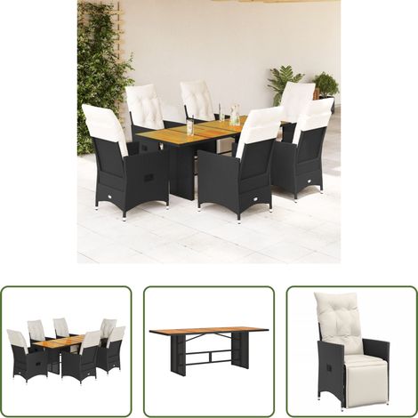 vidaXL Relaxsessel - 7-tlg. Garten-Essgruppe mit Kissen Schwarz Poly Rattan (1/5)