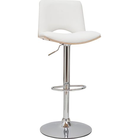 Sgabello da bar design regolabile bianco e legno chiaro PANACH