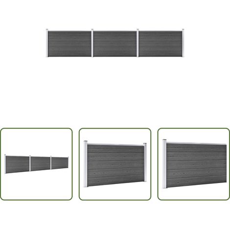 WPC Zaun - Zaunelement Set WPC 526x105 cm Schwarz (1/5)