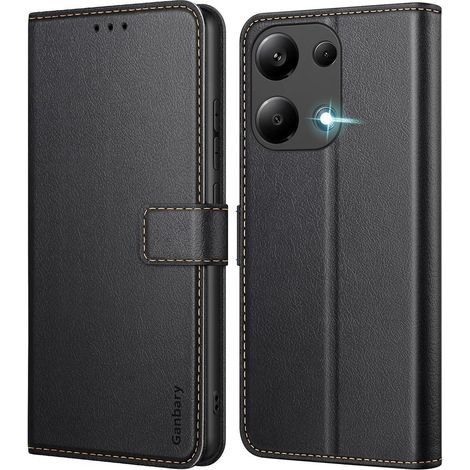 Leder Handyhülle Xiaomi Redmi Note 13 Pro 4G Schwarz mit Kartenschlitzen (1/5)