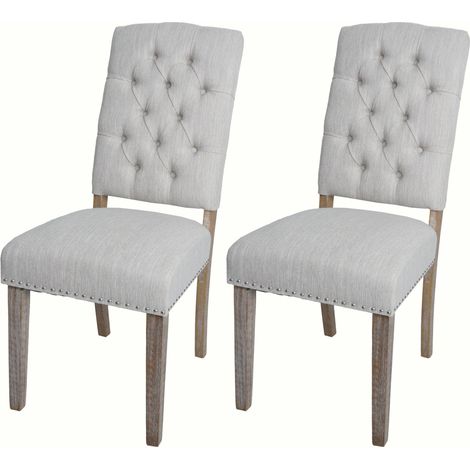 Lot de 2 chaises de salle à manger HWC-O66b chaise de cuisine rembourrée Chesterfield rivets tissu/textile gris clair