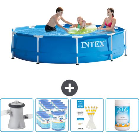 Intex Rundrahmen-Schwimmbecken – 305 x 76 cm – Blau – Inklusive Zubehör CB85