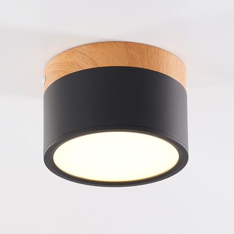 Plafonnier LED,Spot de décoration en bois monté en surface,Mini plafonnier rond vert,Blanc froid 6000K 12W, Nior (1/5)