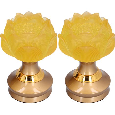 2 Pièces Lampe LED Lotus Bouddha, Lumière de Prière en Verre Imitation Coloré, Fournitures Méditation Bouddhiste Maison, Prise UE 100-240V (1/5)