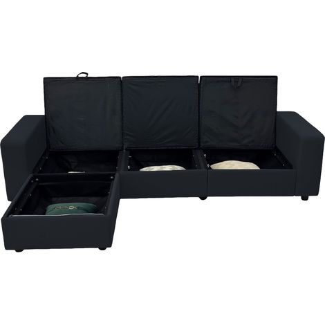 Canapé d'angle avec rangement, ottomane réversible, 4 coffres discrets, assise à ressorts ensachés, housses déhoussables, salon moderne - CHICFURN (1/5)