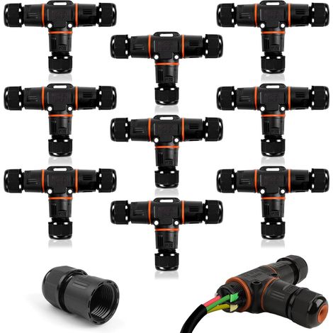 9 Pièces Boîte de Jonction IP68 Connecteur Étanche Forme de T Connecteur Électrique Étanches Boîte de Dérivation Extérieur Connecteur Câbles 3 Voies Ø 3-12 mm (1/5)