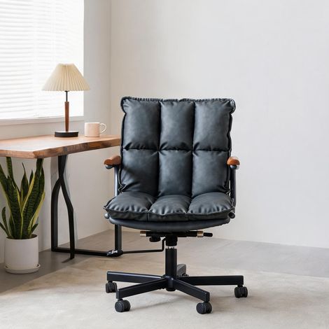 Chaise de bureau coloris noir en cuir métal 65 x 46 x 72 cm (1/5)