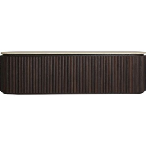 Meuble tv contemporain bois mdf et marbre synthétique beige - Marron bois et beige marbre (1/5)