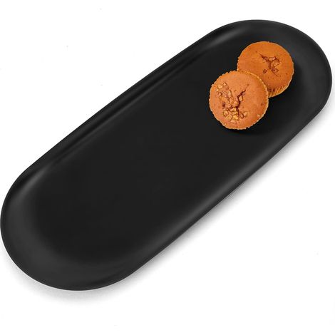 1 Plateau Noir, Acier Inoxydable Ovale 30x12cm, Design Élégant, Rangement Bijoux Cosmétiques, Dessert Salon