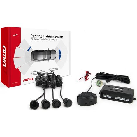 Kit de sensores de aparcamiento traseros con zumbador, 4 sensores, negro "dorado", 18 mm, amio-01576 (1/5)