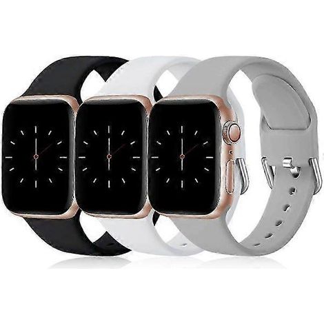 Lot de 3 bracelets compatibles avec les Apple Watch Series 8, 7, 6, 5, 4, 3, 2, 1, SE et Ultra, 38 mm/40 mm/41 mm (longueur), noir/blanc/gris