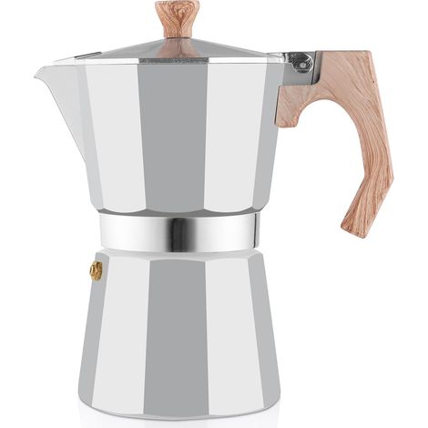 Moka pot cafetières 6 tasses, cuisinière en aluminium machine à café à café Percolateur Moka pot Caffettiera, 150ml 3 tasses Argent (1/5)