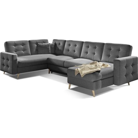 Canapé d'angle panoramique convertible U HASGARD 326 cm gris foncé avec coffre