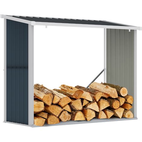 Casetilla para Leña Acero Galvanizado Cobertizo Leñero de Almacenamiento de Troncos con Techo Inclinado para Jardín Terraza Exterior 185x84x133,5/148,5 cm Gris (1/5)