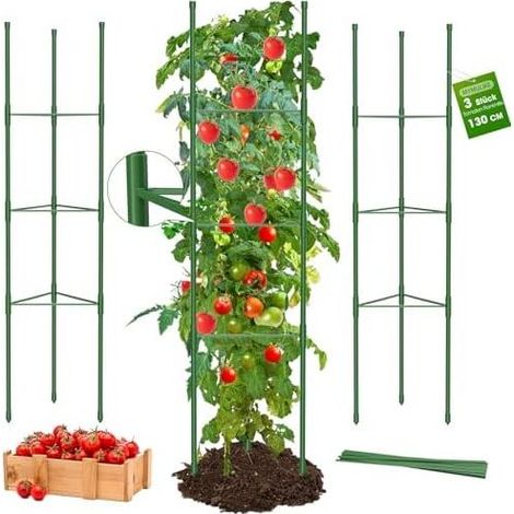 Tomatenstütze 130 cm, 6 Stück Tomatenkäfigstütze, für Rosen, Tomaten und Gurken, Stützstäbe für Kletterpflanzen, Gemüse und Blumen - (1/5)