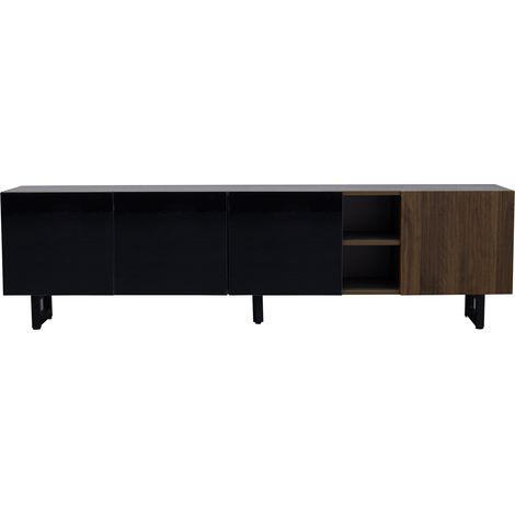 Mobile TV a 4 ante 180 x 38 x 50 cm in MDF e PB nero lucido e finitura legno HOMVRA (1/5)