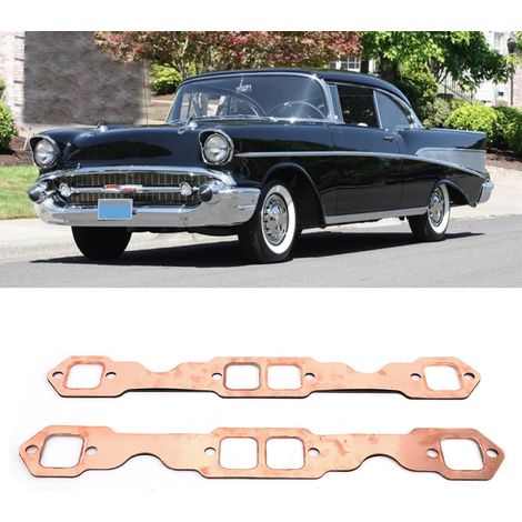 Lot de 2 joints d'échappement à ports carrés, plaqués cuivre, réutilisables, compatibles avec les moteurs Chevy SBC 327, 305 et 350. (1/5)