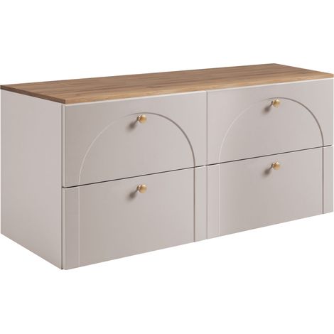 Meuble sous vasque suspendu AURA cachemire mat avec plan effet chêne Craft 120 cm G (1/5)