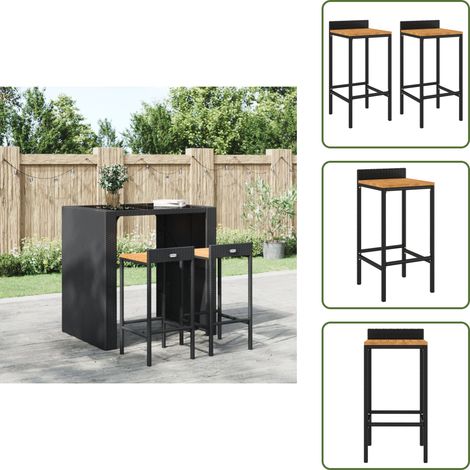 - vidaXL Sgabelli da Bar 2pz Neri Polyrattan e Legno Massello di Acacia -