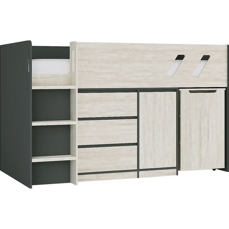 Lit combiné 90 x 190 cm avec bureau et rangements - Coloris : Anthracite et naturel grisé - SAGITI