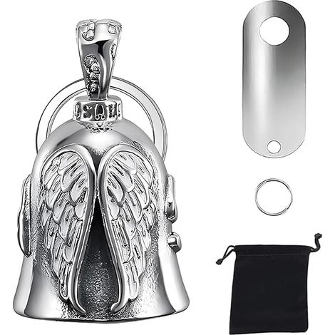 Clochette Moto Guardian Ride Bell, Porte-bonheur avec étrier de montage - 2 porte-clés et sac d'organisation, Motif de l'Ange gardien, Lucky Bell pour Vélos etc (1/5)