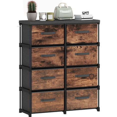 Commode 8 tiroirs en métal style bois rustique marron (1/5)