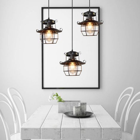 Lustre suspendu vintage industriel en fer forgé, douille E27 LED, 100-240 V, ampoule non incluse, noir. Idéal pour la décoration de bars et cafés. (1/5)
