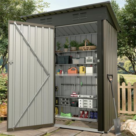 Abri de jardin en métal - 152,4 x 91,44 cm - Avec toit incliné et portail verrouillable - Abri de jardin compact en métal - Pour jardin, cour, terrasse (marron) (1/5)