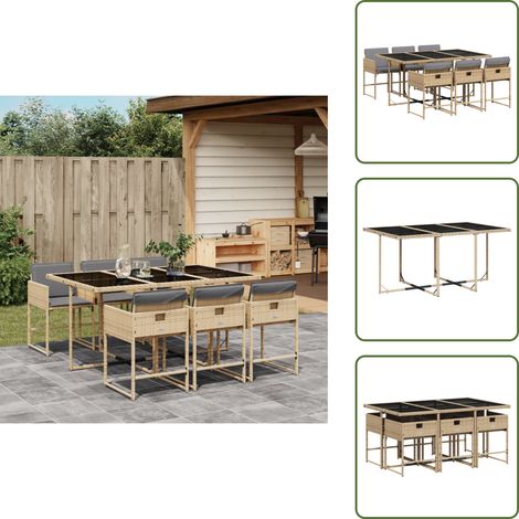The Living Store 7-tlg. Garten-Essgruppe mit Kissen Beigemischung Poly Rattan - Gartentisch - Esstisch - Gartenmöbel Set - Outdoor Möbel - Terrassenmöbel (1/5)
