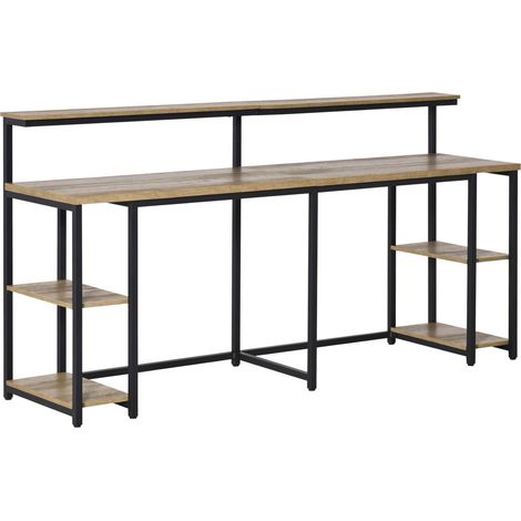 Scrivania da Ufficio Doppia 200x53x100 cm in Metallo e MDF Nero Marrone (1/5)
