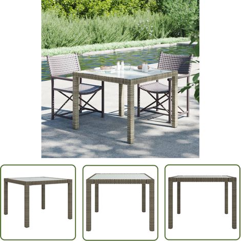 Table de jardin Table d'appoint, Table de Balcon, 90x90x75 cm Verre trempé et résine tressée Gris OIB9732E (1/5)