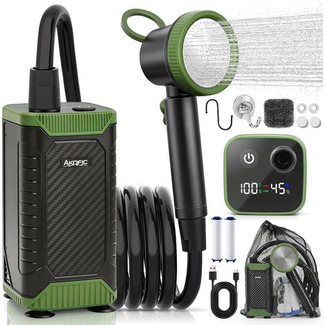 Douche Camping, Kit Douche Portable, 8000mAh Pompe Douche Électrique Rechargeable avec Afficheur Intelligent et Pomme de Douche, Douche de Exterieur pour Camping, Randonnée (1/5)