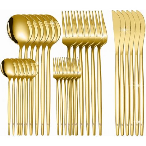Roxlin Besteckset 30-teilig Standard Design – Edelstahl Tafelbesteck für 6 Personen – Rostfrei, Kratzfest & Spülmaschinenfest – Erhältlich in Gold