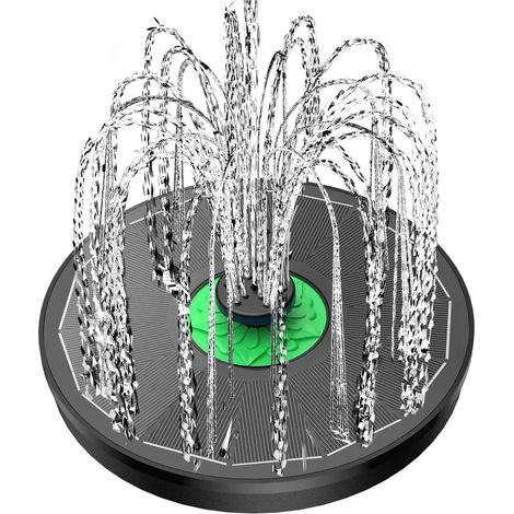Fontaine à oiseaux solaire de 3,5 watts avec 4 bras mélangeurs et 7 buses, adaptée aux jardins et aux bassins. (1/5)