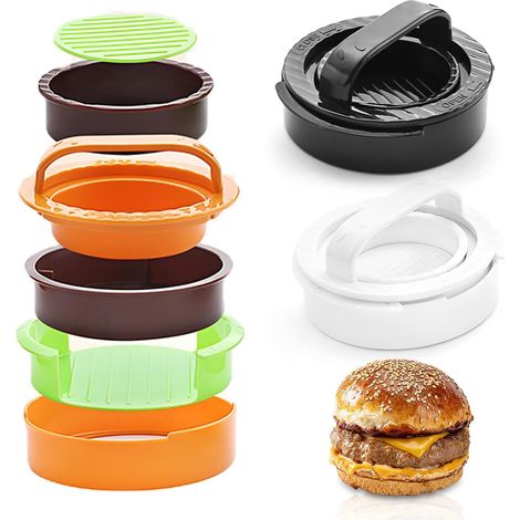 Molde para hamburguesas 2 en 1, prensa para hamburguesas, máquina para aplastar hamburguesas, herramienta multiusos para carnes y panes caseros, cocción rápida. (1/4)