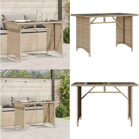 Tavolo da Giardino Piano in Vetro Beige 110x68x70 cm Polyrattan - Tavolo da giardino in rattan PE - Tavolo da giardino in acciaio