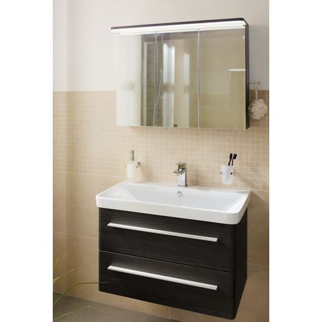 Lanzet K8 Badmöbel Set 3-teilig, 80cm, Schwarz, mit Spiegelschrank-06385145 (1/4)