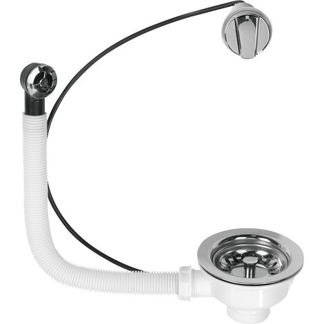 Bonde à panier évier 1 bac Ø90 mm avec trop-plein, commande automatique, Wirquin 30723114, blanc (1/3)