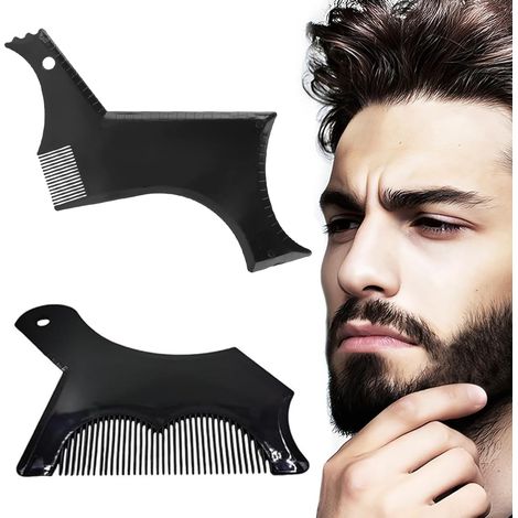Gabarits à Barbe - 2 Pièces - Plastique Souple - Lignes Précises et Stylisme - Pour Hommes Tous Types de Barbes - Noir (1/5)