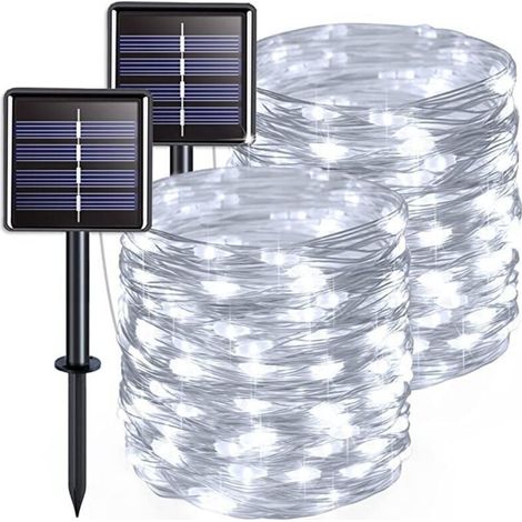 Confezione da 2 luci solari per esterni, filo di rame, impermeabili, 22 metri per stringa, 200 LED (luce bianca) (1/4)