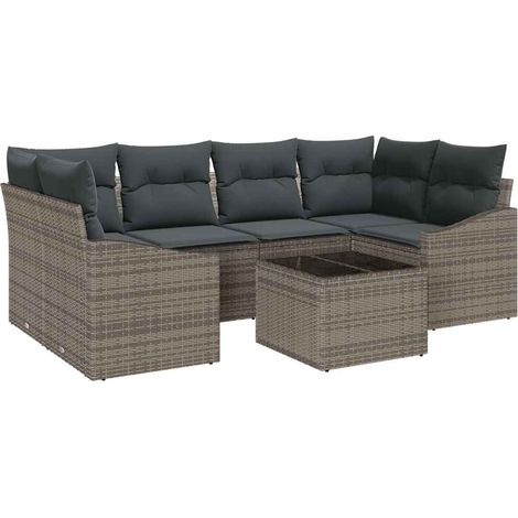 Sofa Set with Cushion with Storage 7 pcs Grey Poly Rattan vidaXL