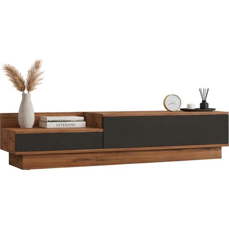 Mueble para TV Persico, 2 puertas, apertura abatible, 2 compartimentos, 160x35x35h cm Negro Antracita