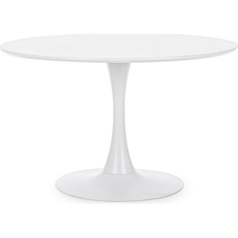 Les Tendances – Table à manger ronde 120 cm – Acier blanc et bois laqué mat – 4 à 6 places – Design naturel et élégant