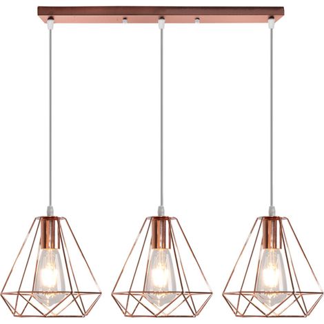 Suspension Luminaire Vintage Ø200MM Lustre Diamant Rétro Industriel Plafonnier Hauteur Réglable 3 Supports De Lampe Suspension Or Rose (1/5)