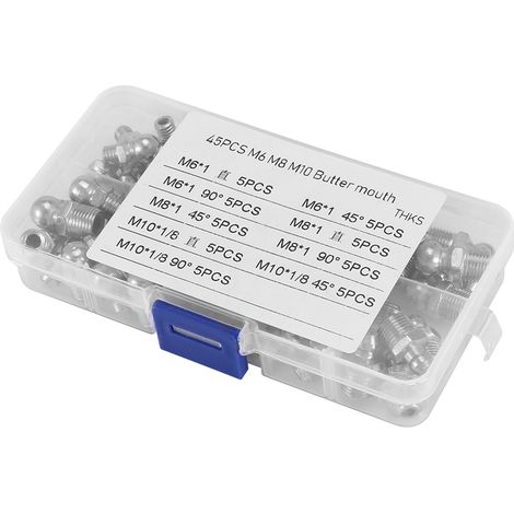 Kit 45 pièces graisseurs zerk en laiton M6/M8/M10, raccords métalliques durables pour graissage, assortiment. (1/5)