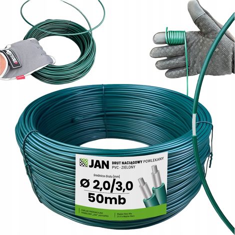 Fil de tension gainé pour vergers, PVC OC 3.0, pour grillage, 50 m, vert