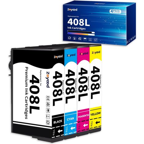 408XL 408L Cartouche d'encre Compatible avec Epson 408 XL Cartouche Encre pour Workforce Pro WF-C4810DTWF WF-C4310DW WF-C4810 WF-C4310 Imprimantes (Lot de 4, Noir Cyan Magenta Jaune) (1/5)